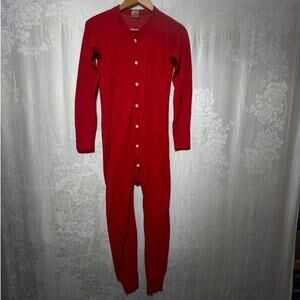 Vintage Long Johns Small Red Winterskins Union Suit Base Layer Pajamas Ribbed